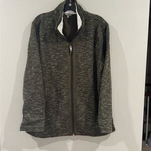 T by Talbots Fleece Jacket Womens XL Green Quilted Zip Up Modern Classic Cozy